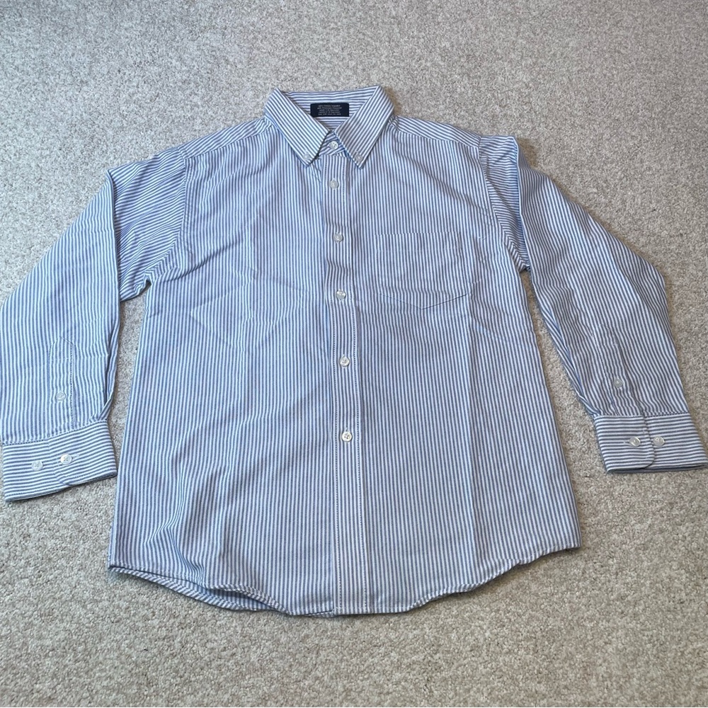 Izod Button Down Dress Shirt Blue White Stripes Youth Boys Size Medium 10/12